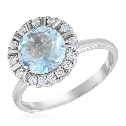 Кольцо из серебра с топазом, фианитом