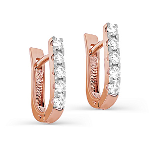 Серьги с английским замком из красного золота с бриллиантом