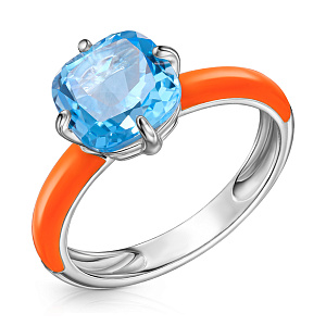 Кольцо из серебра с топазом, эмалью