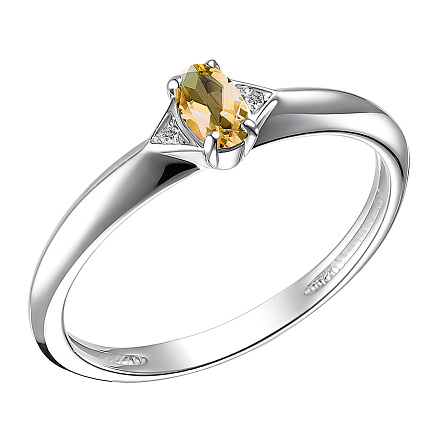 Кольцо из серебра с бриллиантами, цитрином
