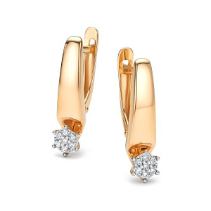 Серьги с английским замком из красного золота с бриллиантами