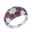 Кольцо из белого золота с бриллиантами, рубинами