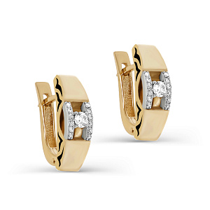 Серьги с английским замком из желтого золота с бриллиантами