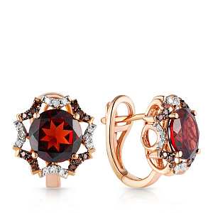 Серьги с английским замком из красного золота с бриллиантами