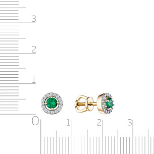 Пусеты из желтого золота с бриллиантами и изумрудами