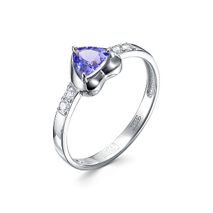 Кольцо из белого золота с бриллиантами и танзанитом
