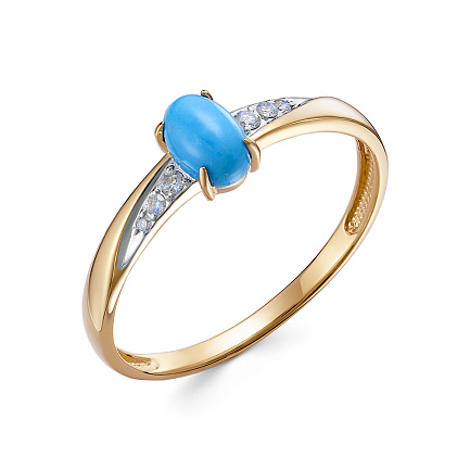 Кольцо из комбинированного золота с бриллиантами, бирюзой