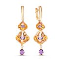 Серьги из красного золота с бриллиантами, аметистами