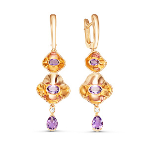 Серьги из красного золота с бриллиантами, аметистами