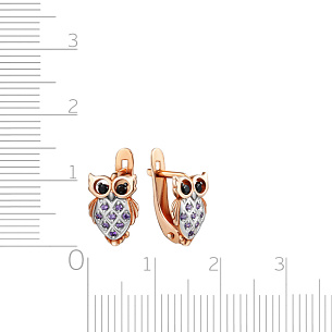 Серьги детские с английским замком из красного золота с фианитом