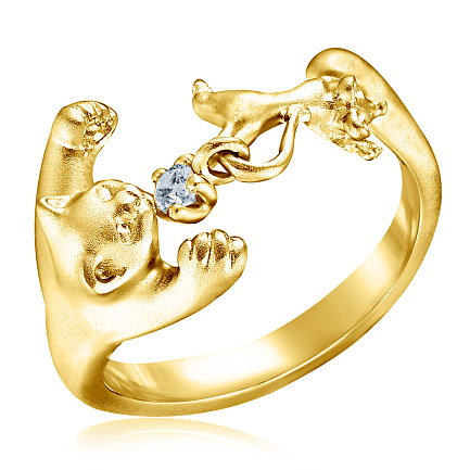 Позолоченное серебряное кольцо с фианитом Кошка