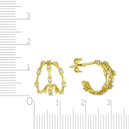 Серьги из серебра с позолотой, фианитами