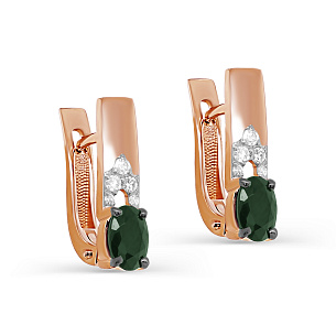 Серьги с английским замком из красного золота с изумрудом