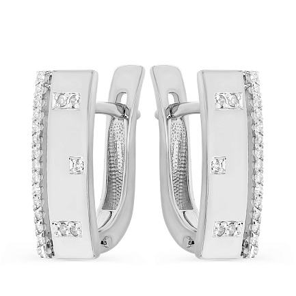 Серьги с английским замком из белого золота с бриллиантами