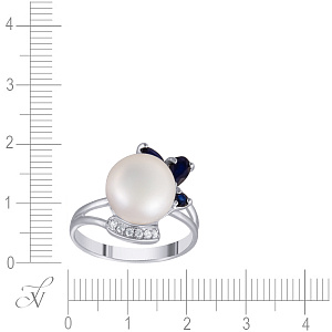 Кольцо из серебра с жемчугом, корундом