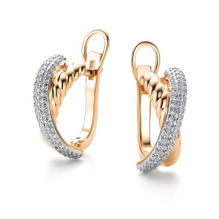 Серьги с английским замком из красного золота с бриллиантами