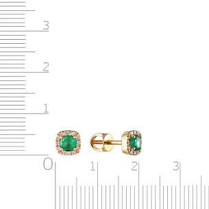 Пусеты из желтого золота с бриллиантами и изумрудами