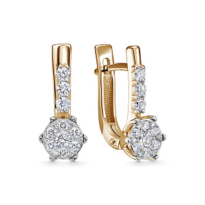 Серьги с английским замком из красного золота с бриллиантами