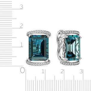 Серьги с английским замком из белого золота с топазами и бриллиантами