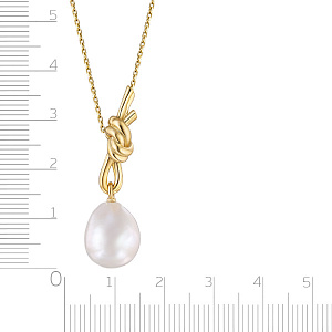 Колье из желтого золота с жемчугом, плетение якорное