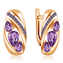 Серьги с английским замком из красного золота с аметистом