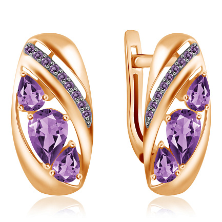 Серьги с английским замком из красного золота с аметистом