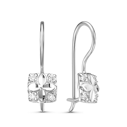 Серьги с французским замком из серебра с фианитами