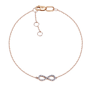 Браслет декоративный из красного золота с фианитом, плетение якорное