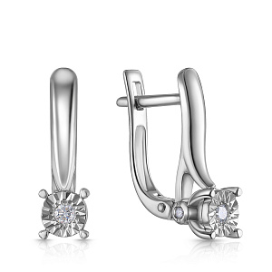 Серьги с английским замком из белого золота с бриллиантами