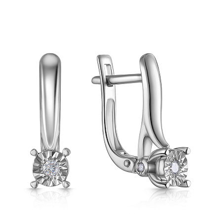 Серьги с английским замком из белого золота с бриллиантами
