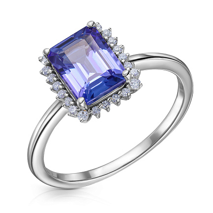 Кольцо из белого золота с бриллиантами, танзанитом