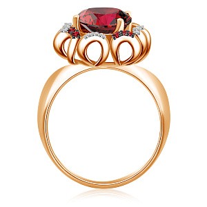 Кольцо из красного золота с бриллиантами, гранатом