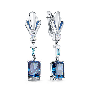 Серьги с английским замком из серебра с бриллиантами