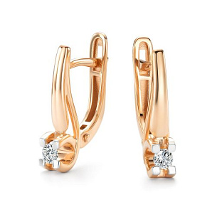 Серьги с английским замком из красного золота с бриллиантом