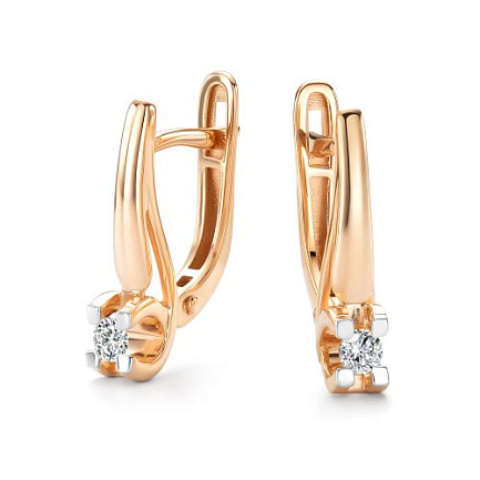 Серьги с английским замком из красного золота с бриллиантами
