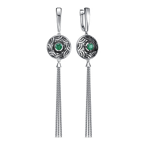 Серьги с английским замком из серебра с изумрудами