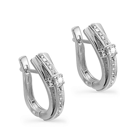 Серьги с английским замком из белого золота с бриллиантами