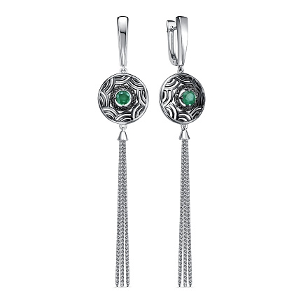 Серьги с английским замком из серебра с изумрудами