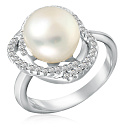 Кольцо из серебра с жемчугом, фианитом