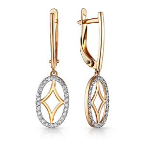 Серьги с английским замком из красного золота с фианитом