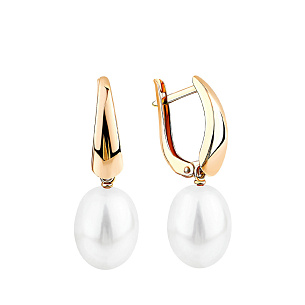 Серьги с английским замком из красного золота с жемчугом