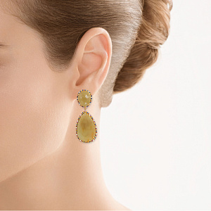 Серьги из желтого золота с корундами, сапфирами