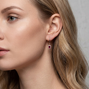 Серьги с английским замком из красного золота с рубином