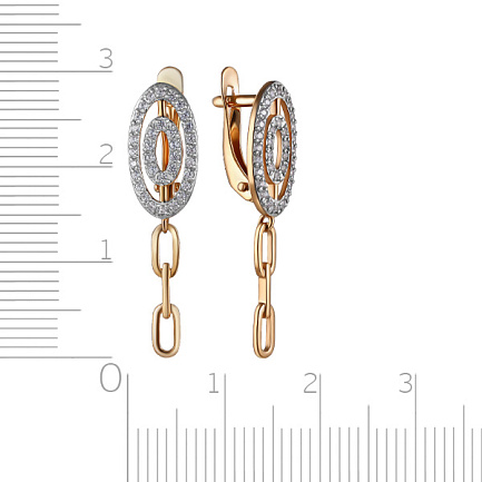 Серьги с английским замком из красного золота с фианитом