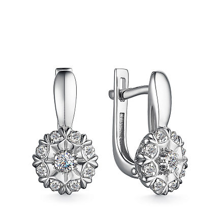 Серьги с английским замком из белого золота с бриллиантами