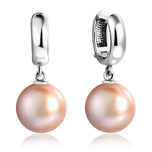 Серьги с английским замком из белого золота с жемчугом