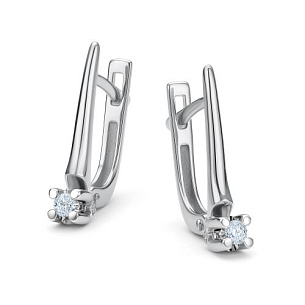 Серьги с английским замком из белого золота с бриллиантом
