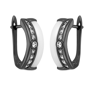 Серьги с английским замком из серебра с керамиками и циркониями