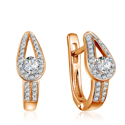 Серьги с английским замком из красного золота с бриллиантами