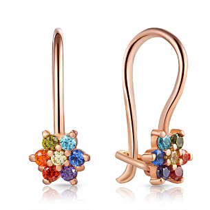Серьги детские из красного золота с фианитом
